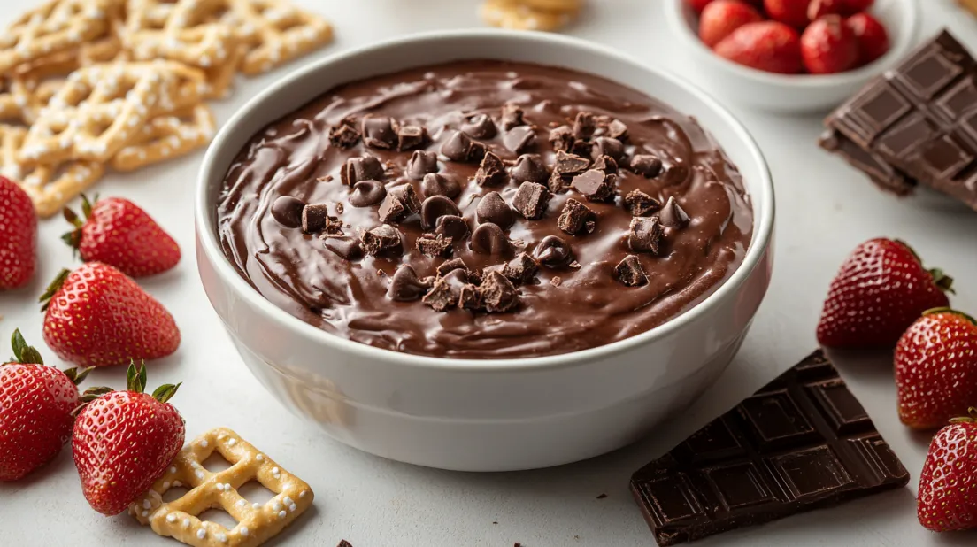 Brownie batter dip served with fruit and crackers