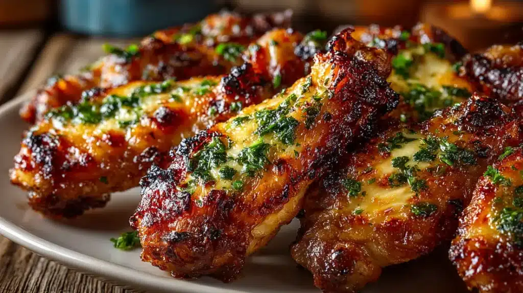 Frozen chicken wings in air fryer served crispy on a plate