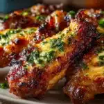 Frozen chicken wings in air fryer served crispy on a plate