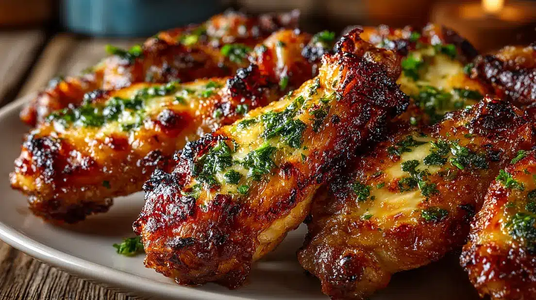 Frozen chicken wings in air fryer served crispy on a plate