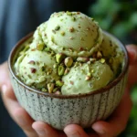 Recipe card for high protein pistachio ice cream with image