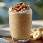 Protein smoothie peanut butter banana in tall glass