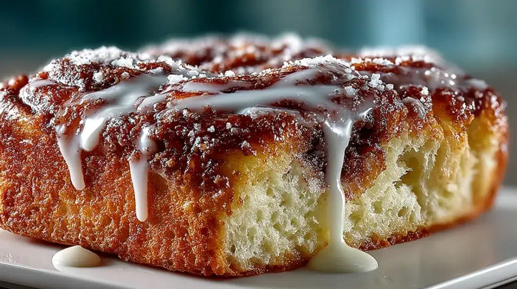 Sweet and sticky cinnamon roll focaccia with vanilla glaze
