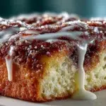 Sweet and sticky cinnamon roll focaccia with vanilla glaze