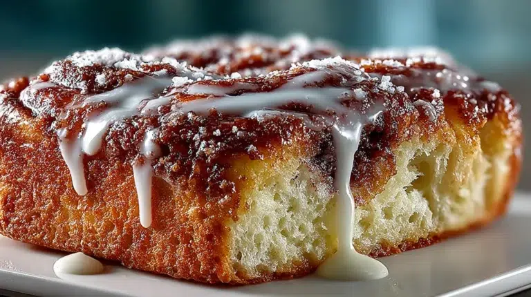Sweet and sticky cinnamon roll focaccia with vanilla glaze